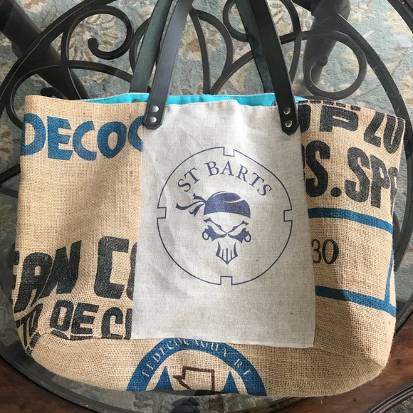 NWOT St Barts Burlap & Leather Beach Bag - Picture 7 of 7